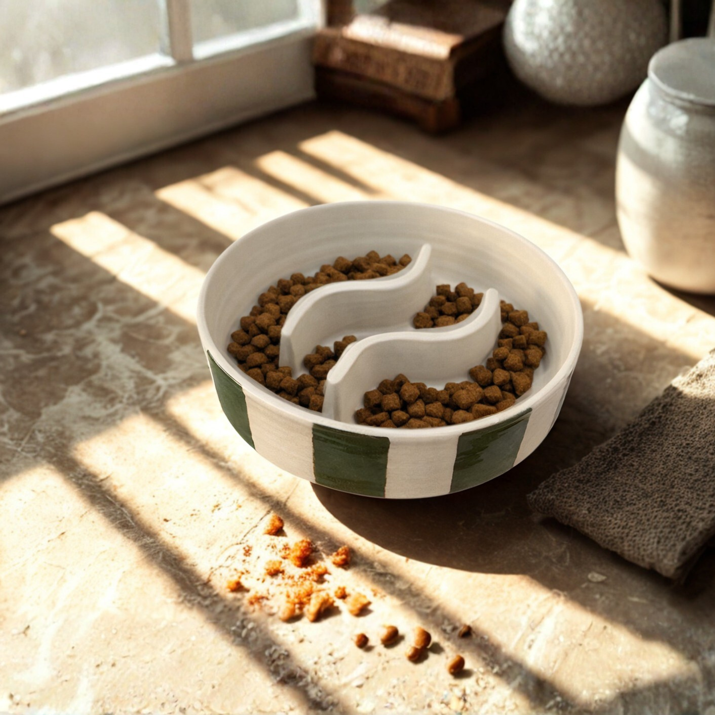 Gamelle anti-glouton artisanale motif rayures