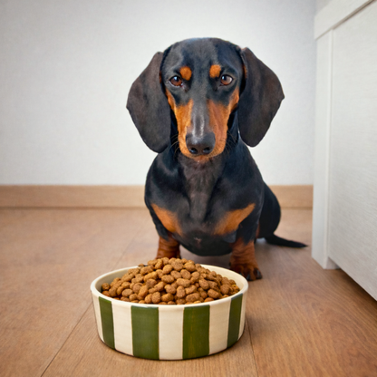 Gamelle en céramique artisanale motif rayures vert